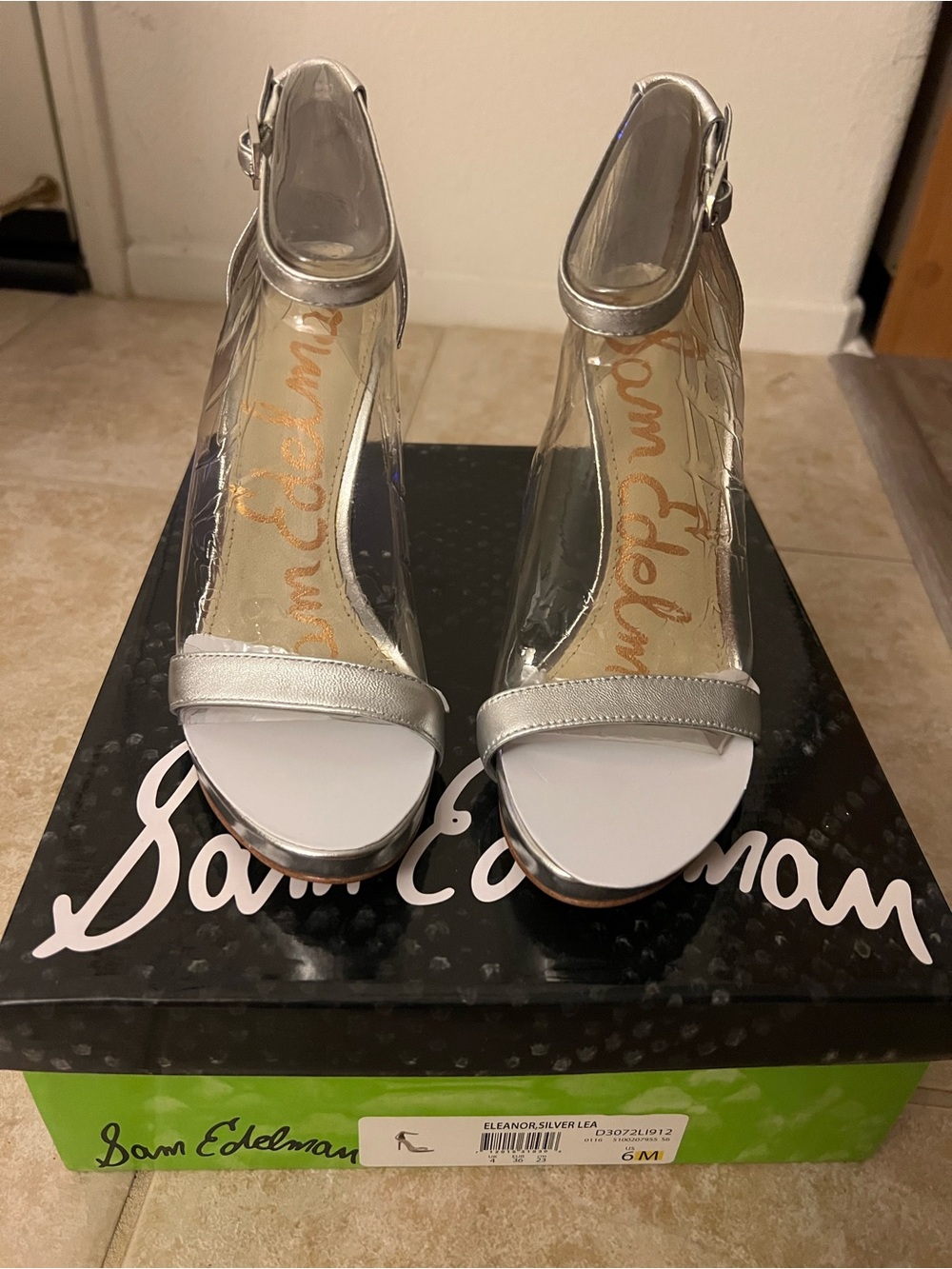 Sam Edelman Silver Metallic & Clear Ankle-Strap Heels
